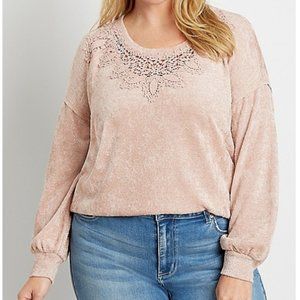 Maurices Metallic Crochet Trim Pink Top Large